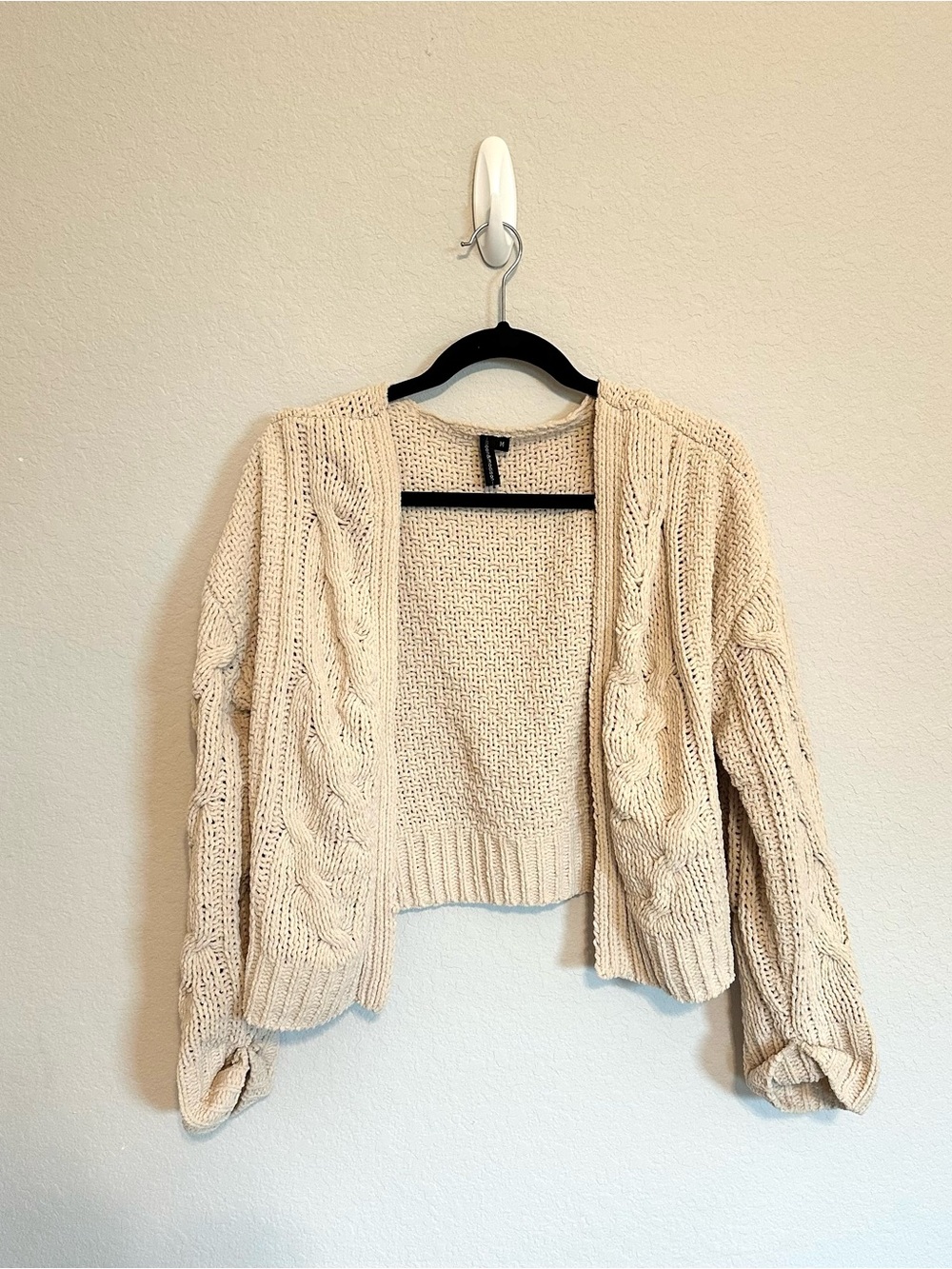 Moon & Madison Cozy Open-Front Cable Knit  Sweater - Cream - Size M